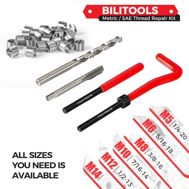 BILITOOLS M7x1.0 Helicoil Thread Repair Kit Metric, HSS Drill Heli Coil Repair Kit - Image 5